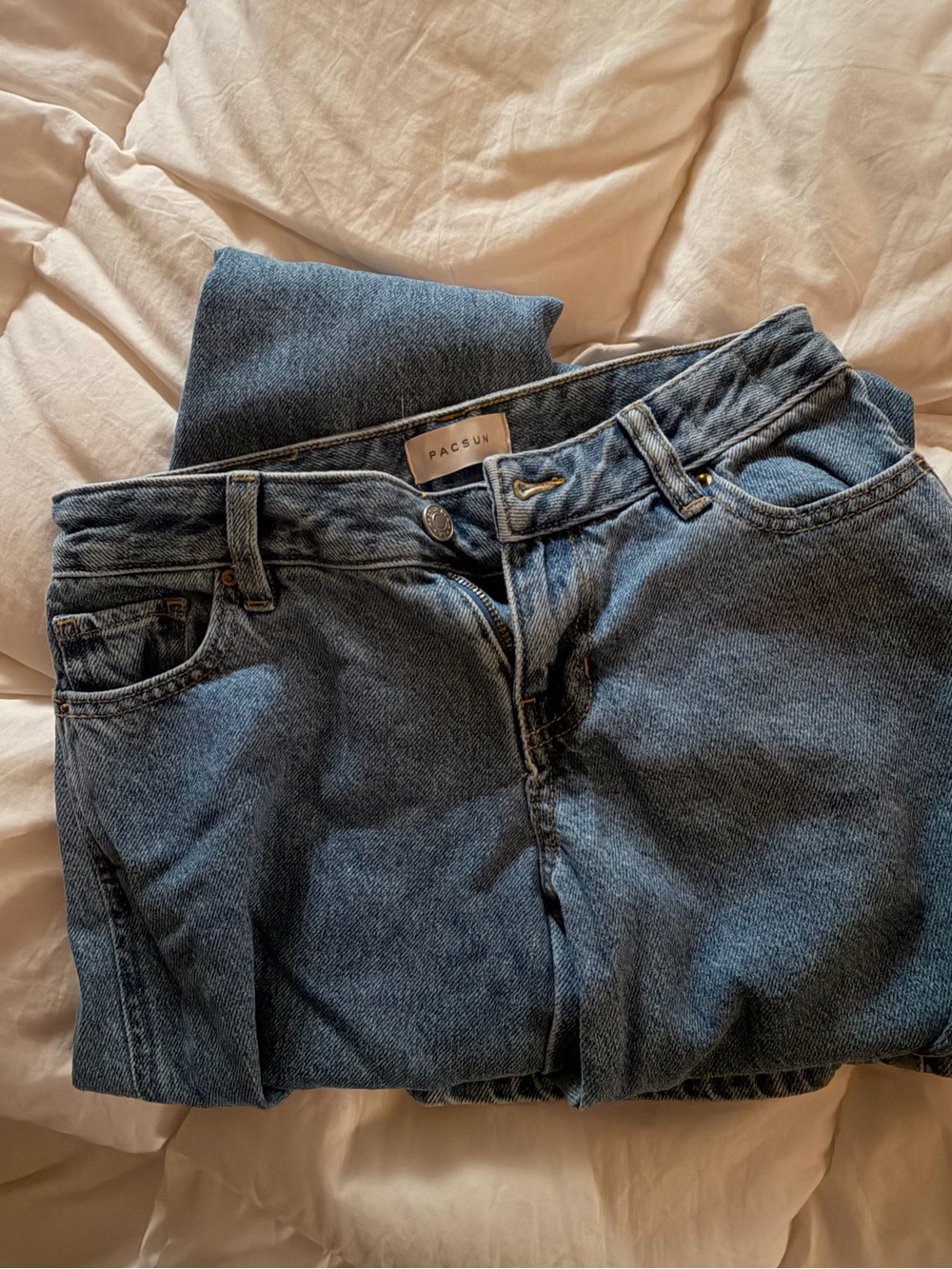 PacSun Women's Classic Low-Rise Baggy Ripped Knee Blue Denim Jeans